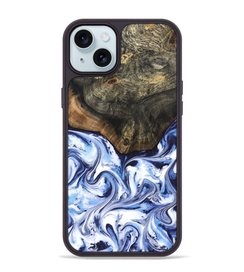 iPhone 15 Plus Wood Phone Case - Traci (Blue, 830522)