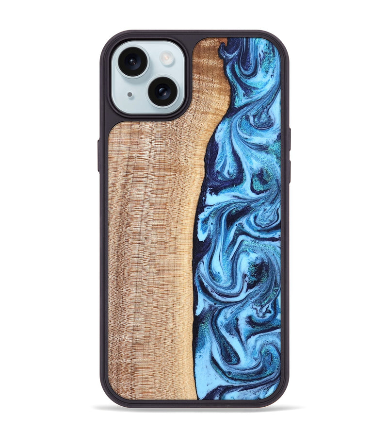 iPhone 15 Plus Wood Phone Case - Gunner (Blue, 830523)