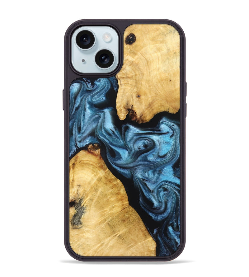 iPhone 15 Plus Wood Phone Case - Dillan (Blue, 830525)
