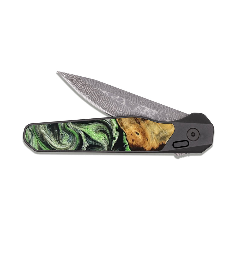 EDC Dark Damascus Wood Pocket Knife - Lisette (Green, 830536)