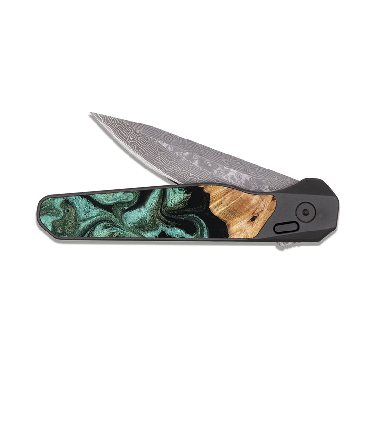 EDC Dark Damascus Wood Pocket Knife - Ned (Green, 830541)