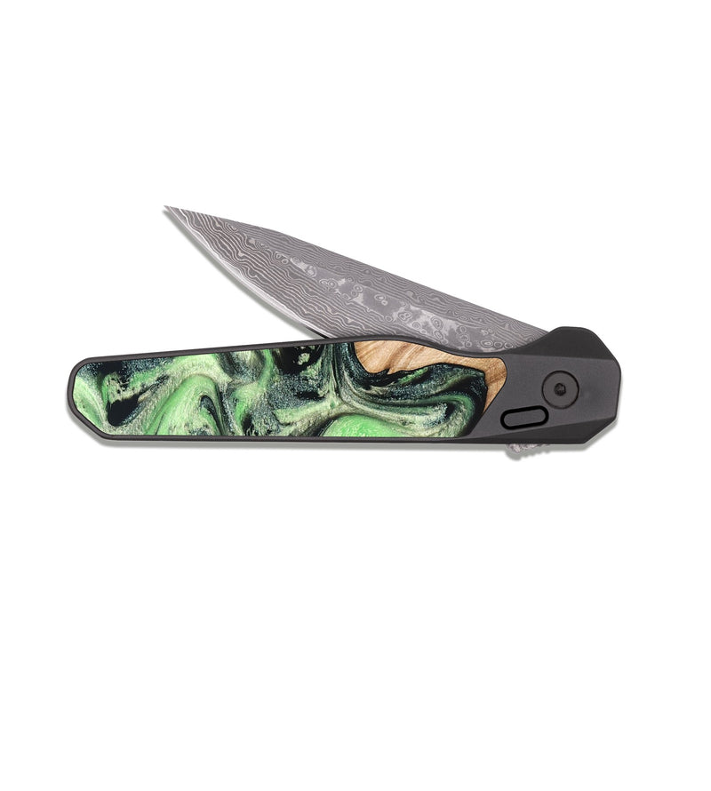 EDC Dark Damascus Wood Pocket Knife - Libbie (Green, 830547)