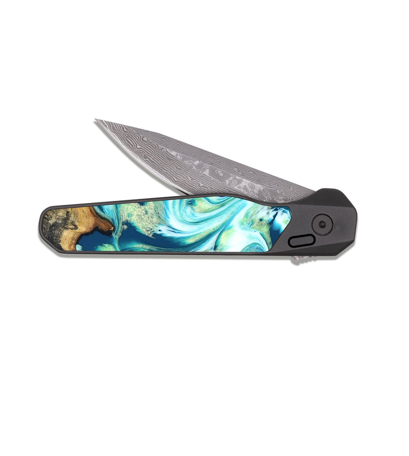EDC Dark Damascus Wood Pocket Knife - Nathaly (Blue, 830549)