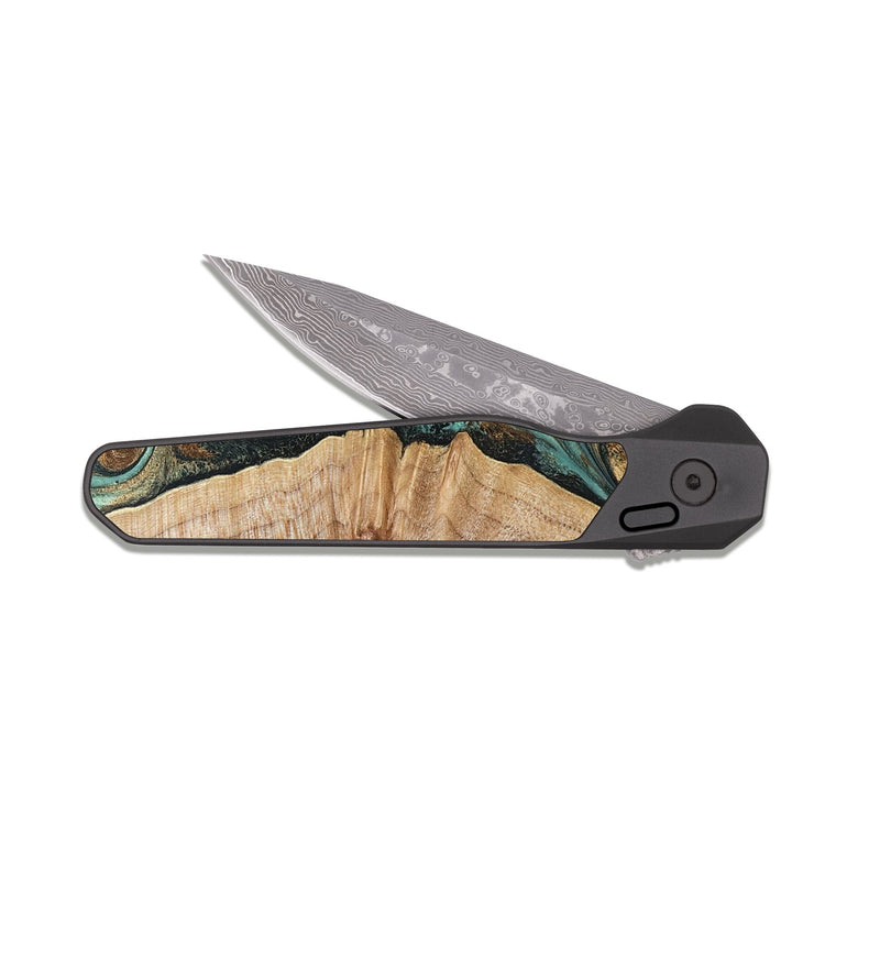 EDC Dark Damascus Wood Pocket Knife - Emmalee (Green, 830552)
