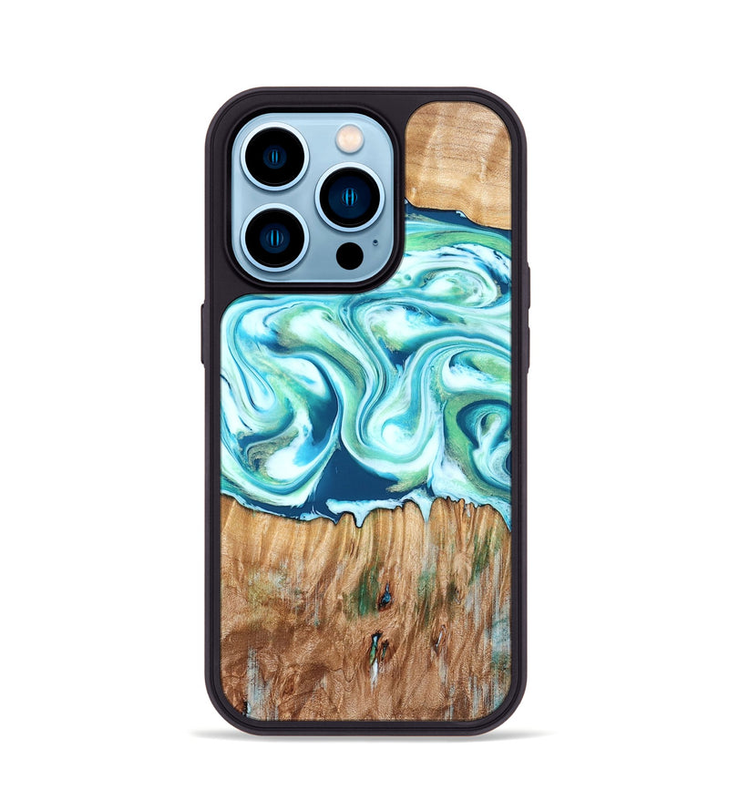 iPhone 14 Pro Wood Phone Case - Gale (Blue, 830568)