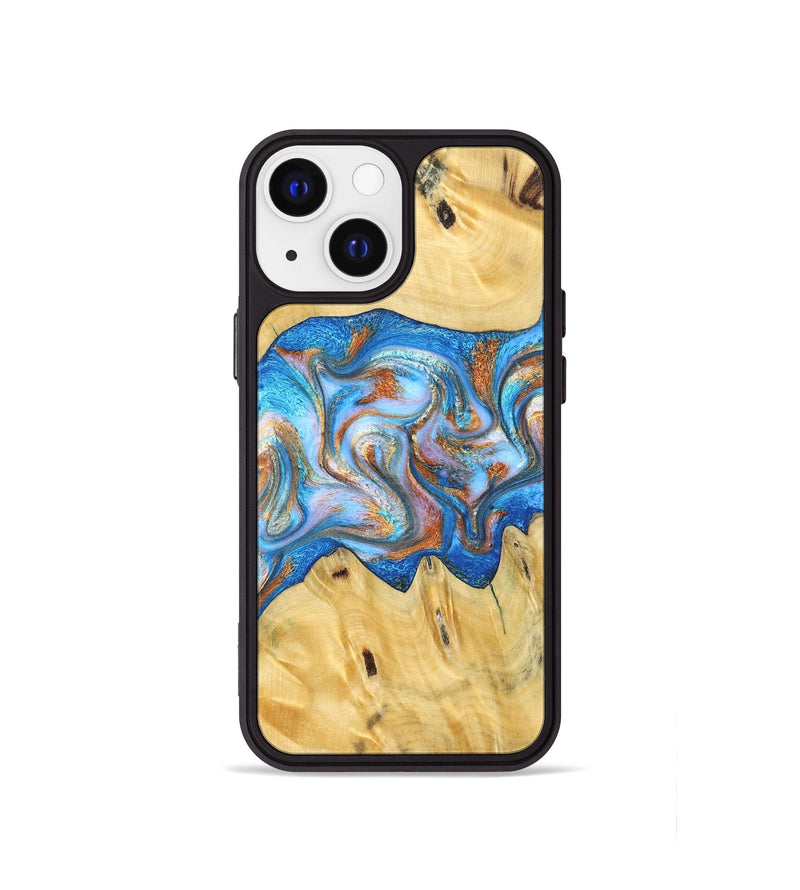 iPhone 13 mini Wood Phone Case - Cyril (Teal & Gold, 830573)