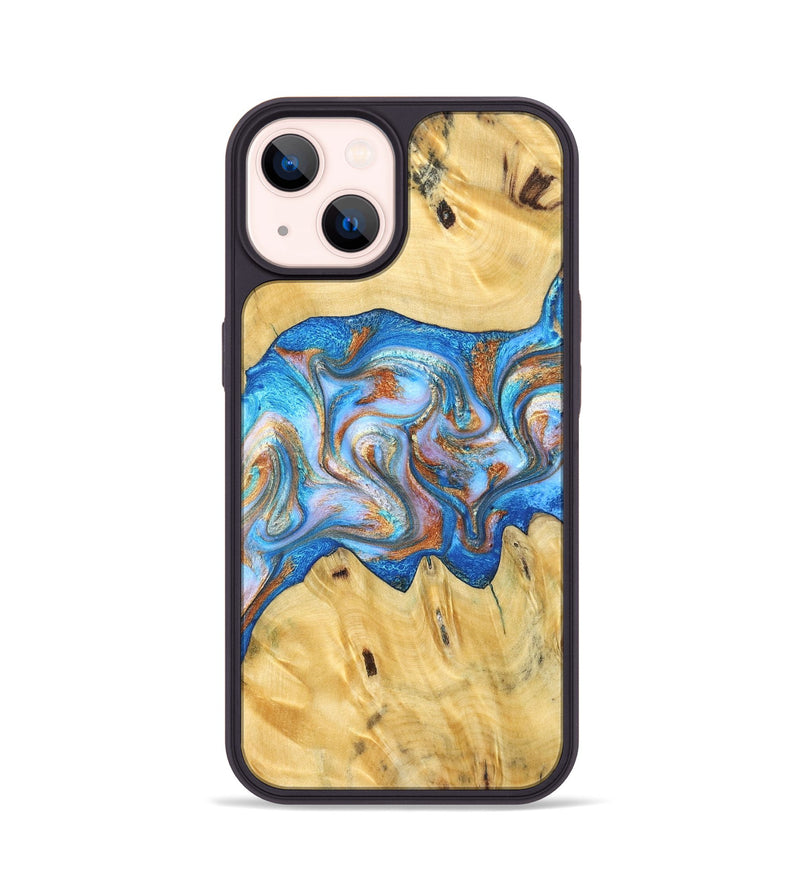 iPhone 14 Wood Phone Case - Cyril (Teal & Gold, 830573)