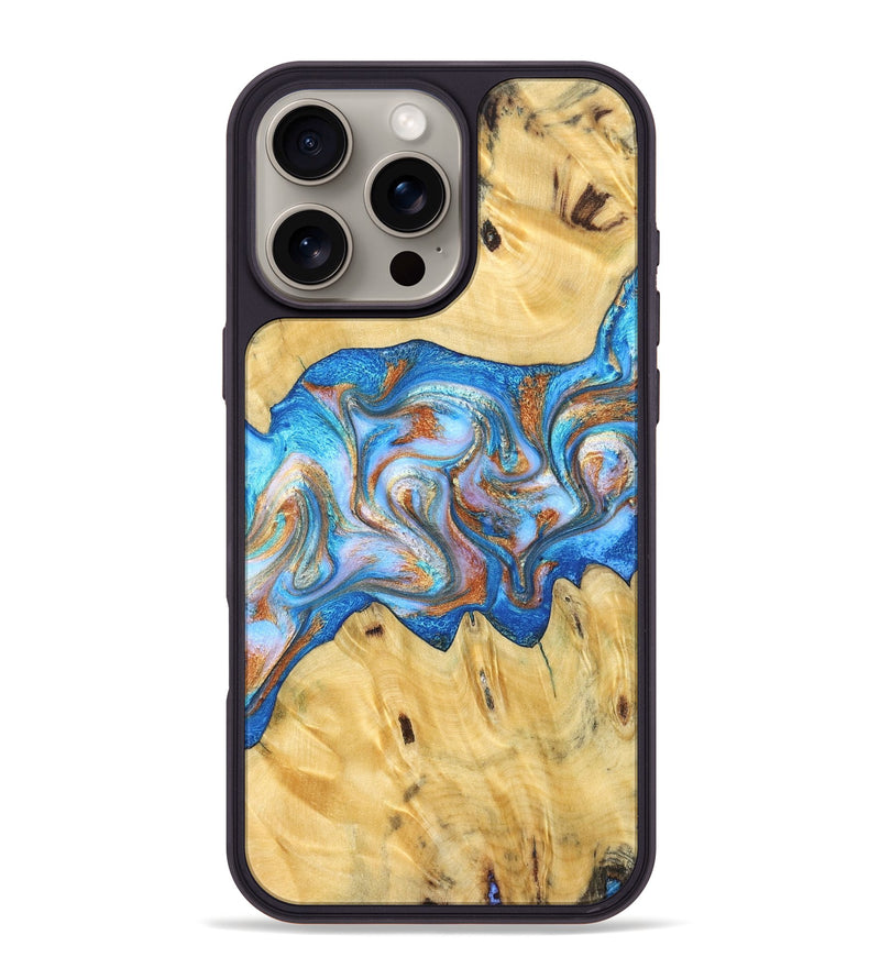 iPhone 16 Pro Max Wood Phone Case - Cyril (Teal & Gold, 830573)