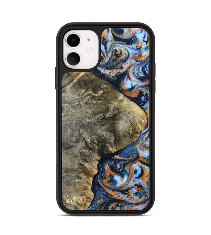 iPhone 11 Wood Phone Case - Kasen (Teal & Gold, 830574)