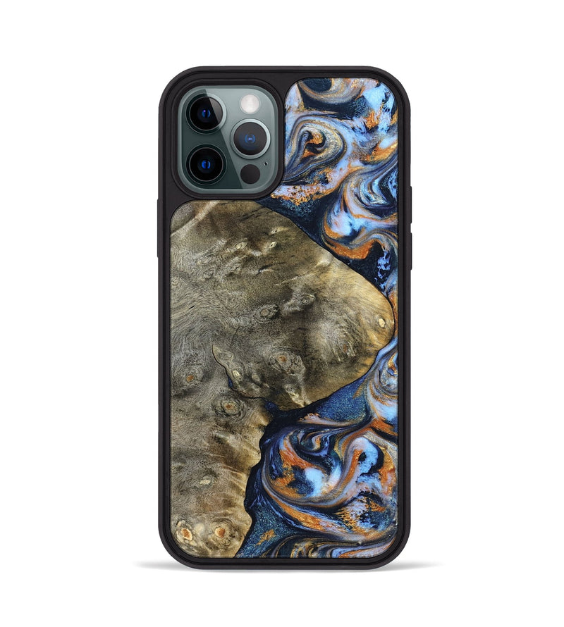 iPhone 12 Pro Wood Phone Case - Kasen (Teal & Gold, 830574)