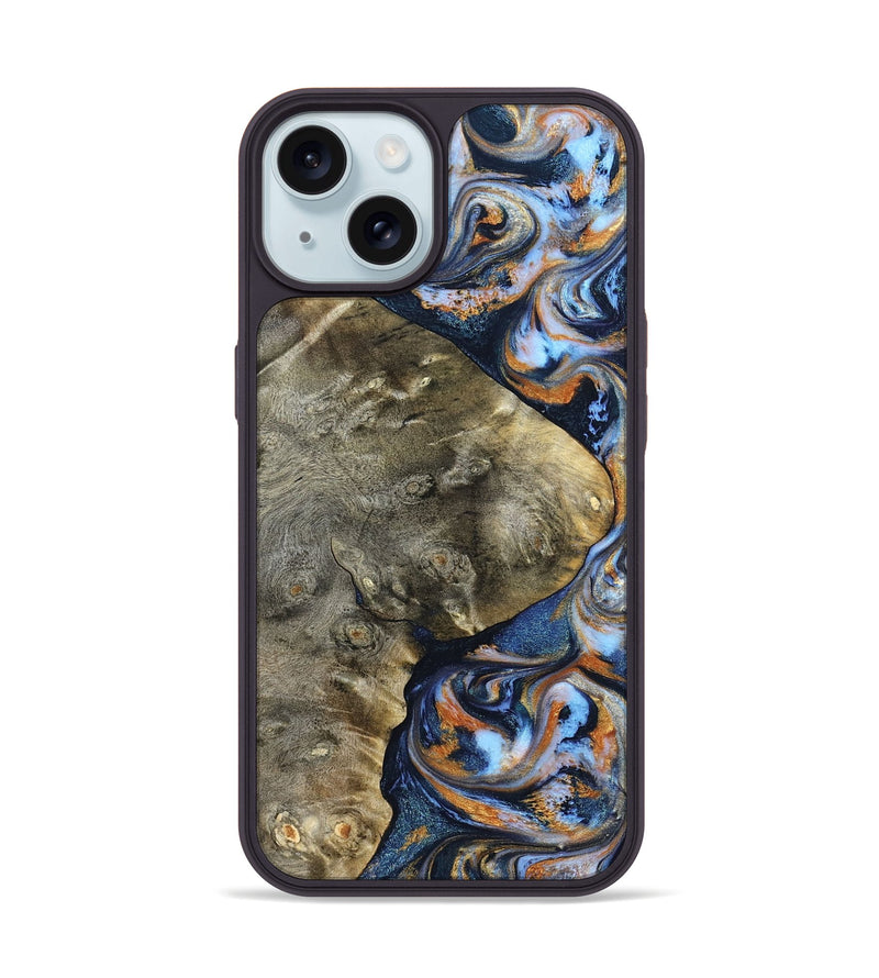iPhone 15 Wood Phone Case - Kasen (Teal & Gold, 830574)