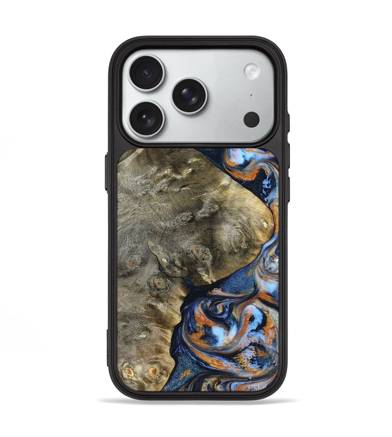 iPhone 18 Pro Wood Phone Case - Kasen (Teal & Gold, 830574)
