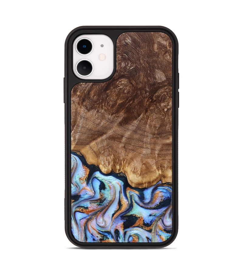 iPhone 11 Wood Phone Case - Eliel (Teal & Gold, 830575)