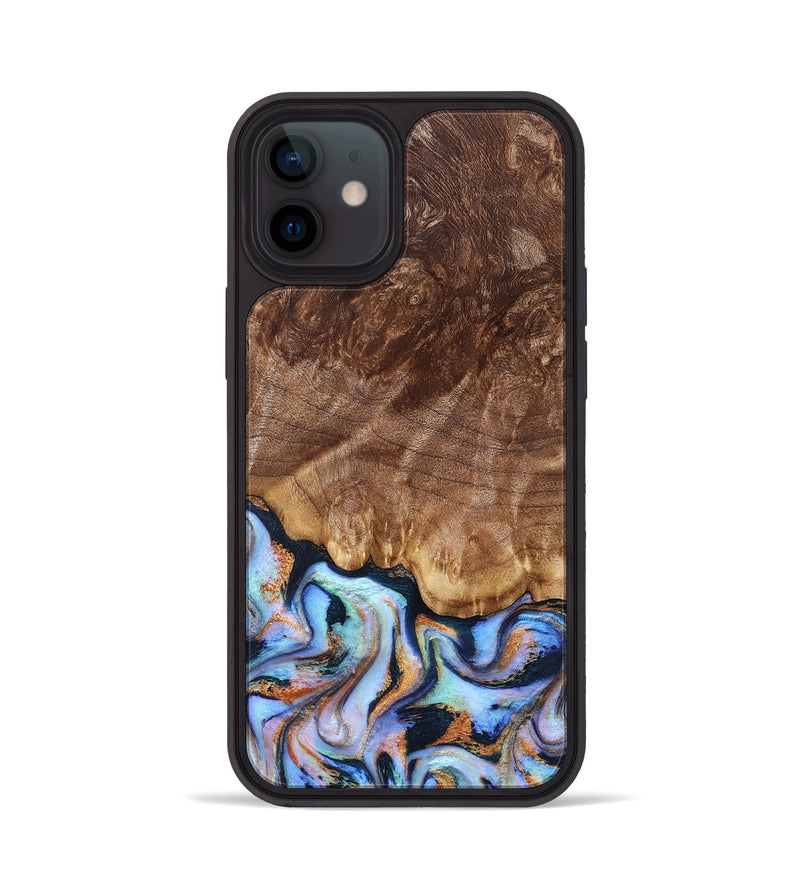 iPhone 12 Wood Phone Case - Eliel (Teal & Gold, 830575)