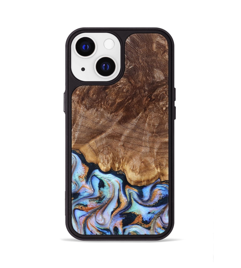 iPhone 13 Wood Phone Case - Eliel (Teal & Gold, 830575)