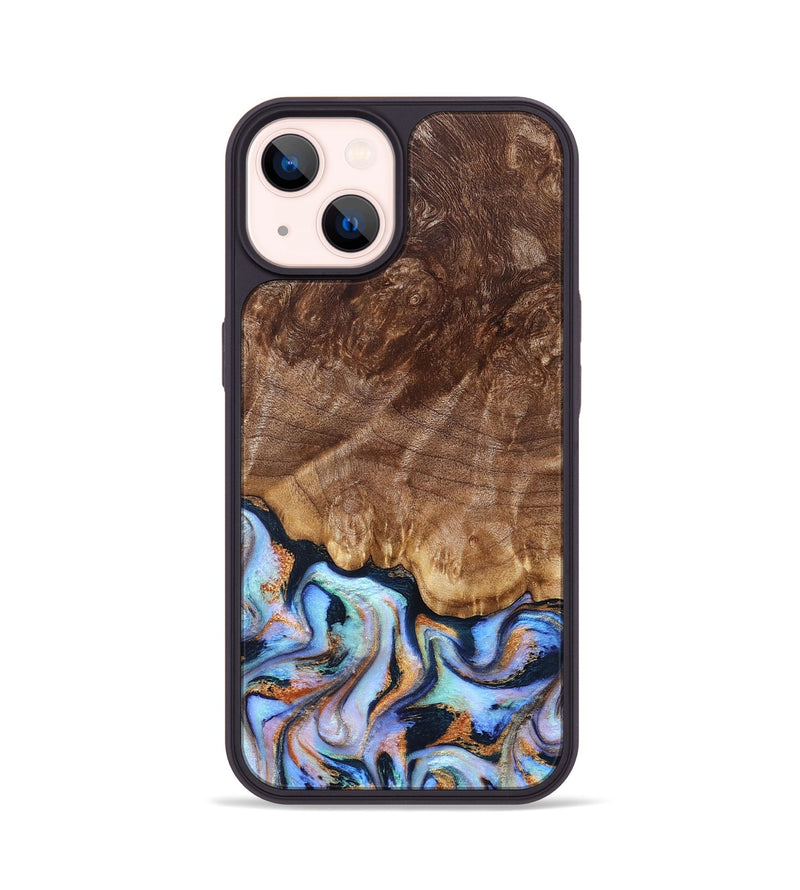 iPhone 14 Wood Phone Case - Eliel (Teal & Gold, 830575)