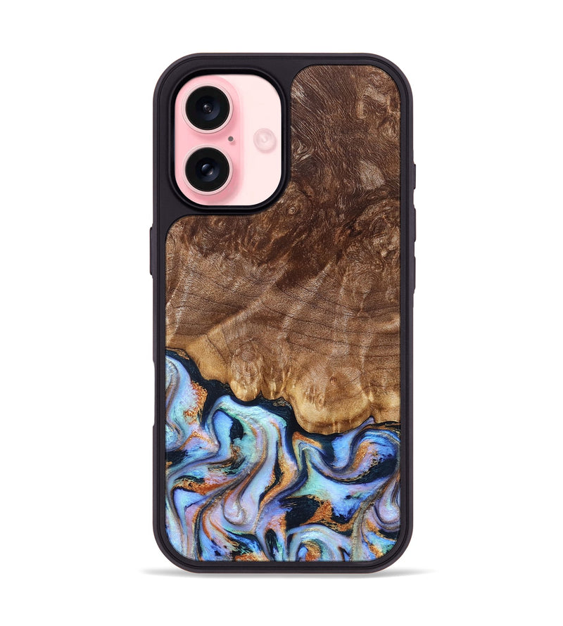 iPhone 16 Wood Phone Case - Eliel (Teal & Gold, 830575)