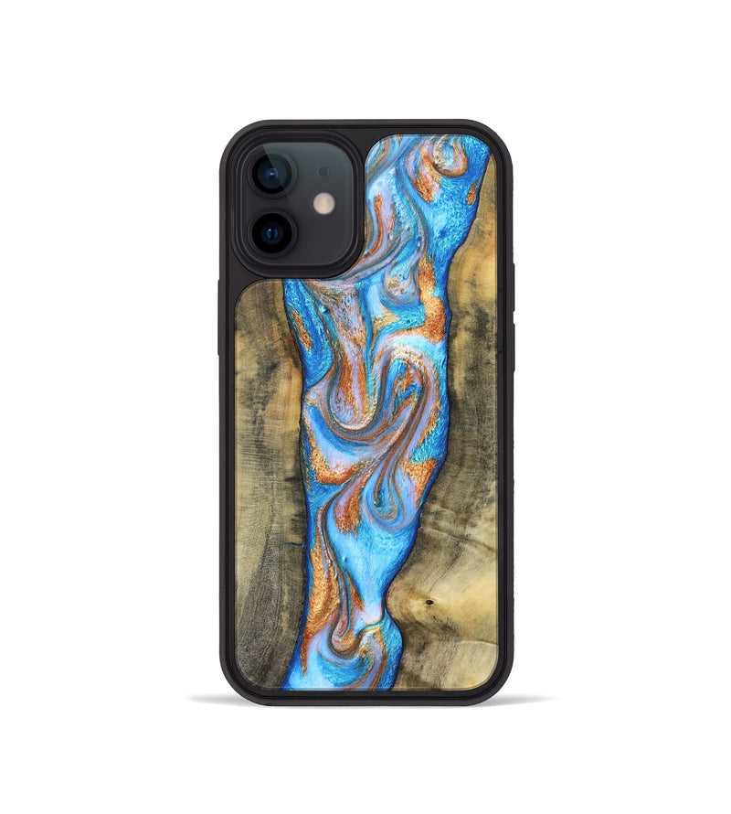 iPhone 12 mini Wood Phone Case - Ernst (Teal & Gold, 830576)