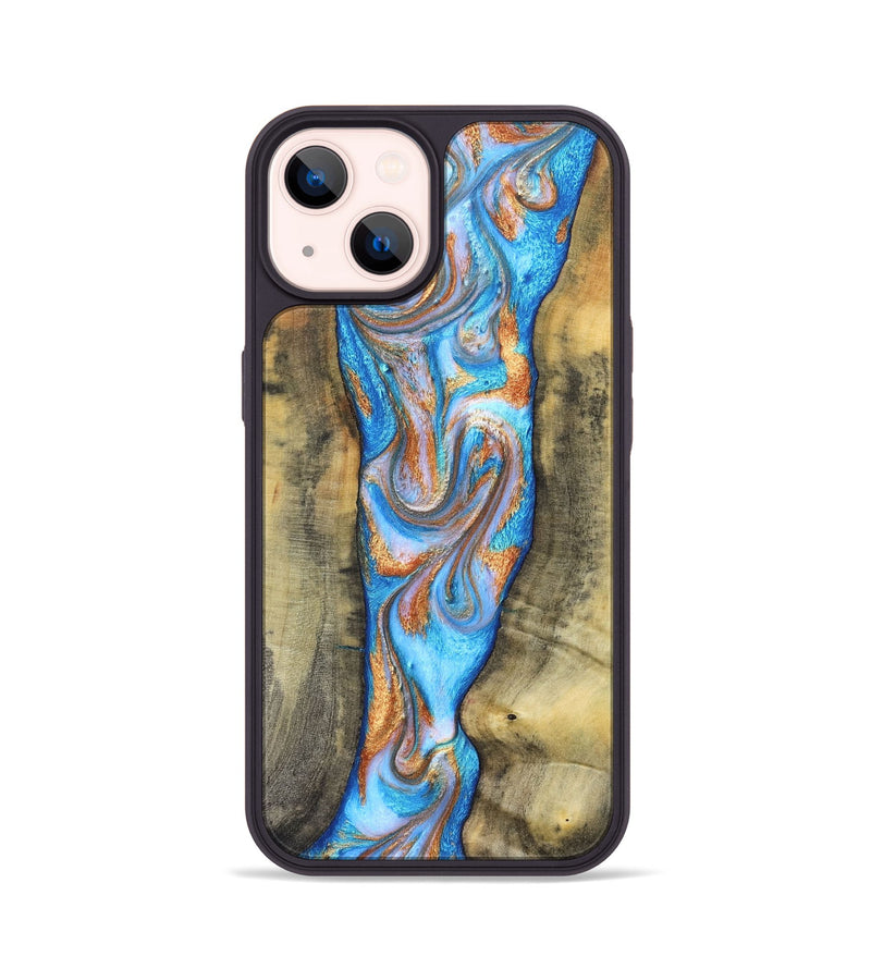 iPhone 14 Wood Phone Case - Ernst (Teal & Gold, 830576)