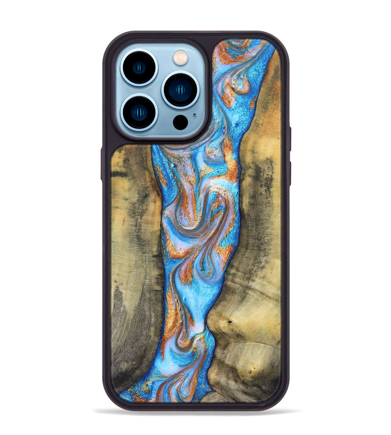 iPhone 14 Pro Max Wood Phone Case - Ernst (Teal & Gold, 830576)