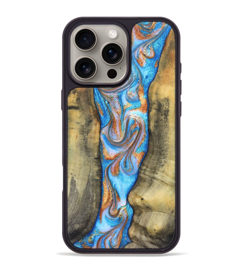 iPhone 16 Pro Max Wood Phone Case - Ernst (Teal & Gold, 830576)