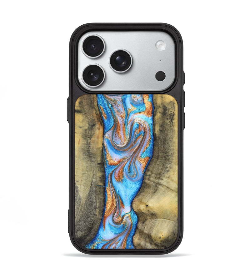 iPhone 18 Pro Wood Phone Case - Ernst (Teal & Gold, 830576)