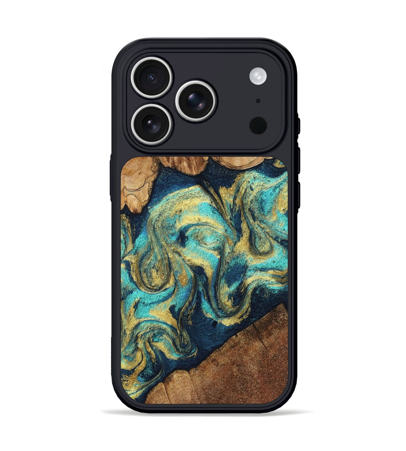 iPhone 17 Pro Wood Phone Case - Lesley (Teal & Gold, 830577)