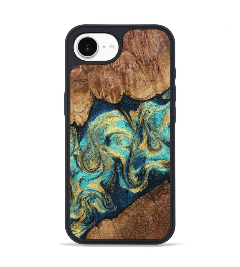 iPhone 17e Wood Phone Case - Lesley (Teal & Gold, 830577)