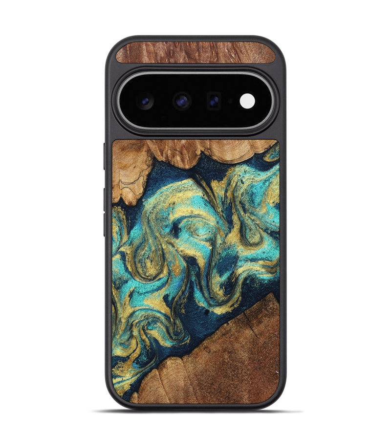 Pixel 11 Pro Wood Phone Case - Lesley (Teal & Gold, 830577)