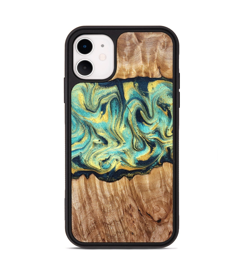 iPhone 11 Wood Phone Case - Elwin (Teal & Gold, 830580)