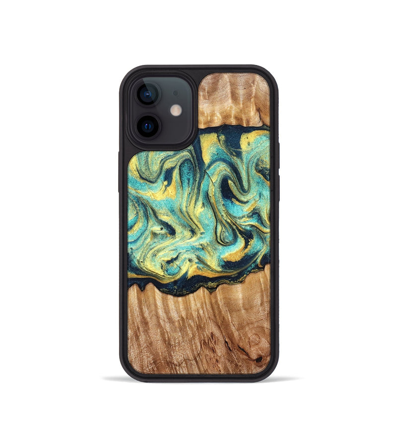 iPhone 12 mini Wood Phone Case - Elwin (Teal & Gold, 830580)
