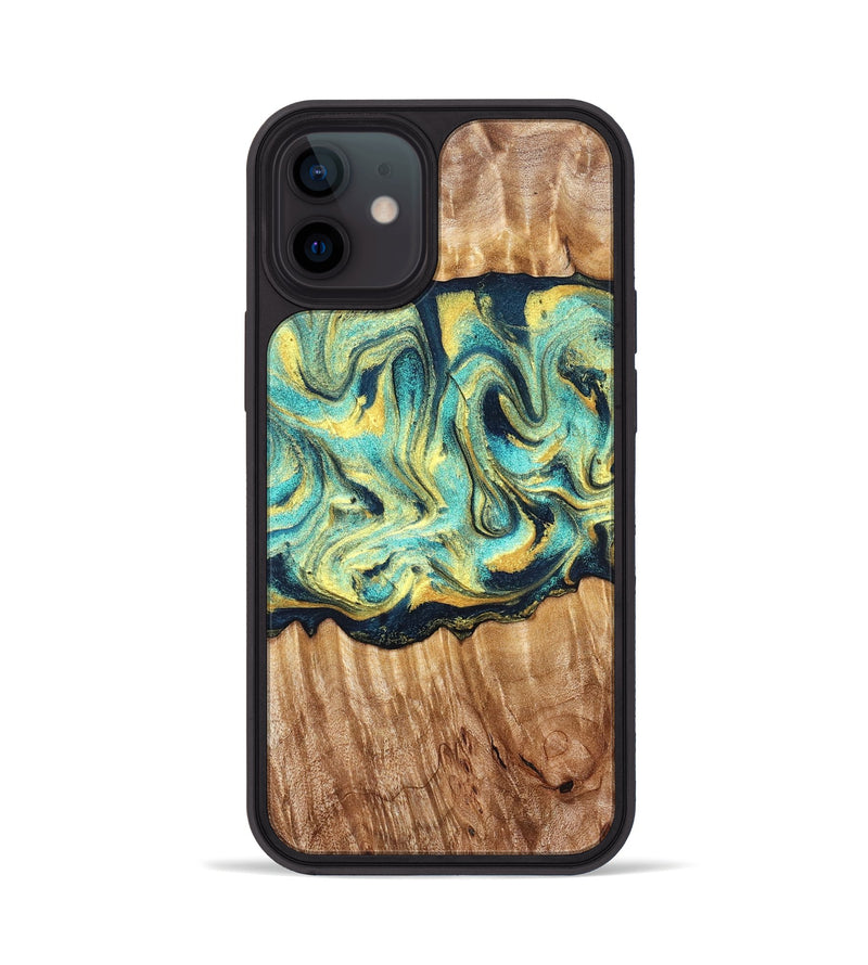 iPhone 12 Wood Phone Case - Elwin (Teal & Gold, 830580)