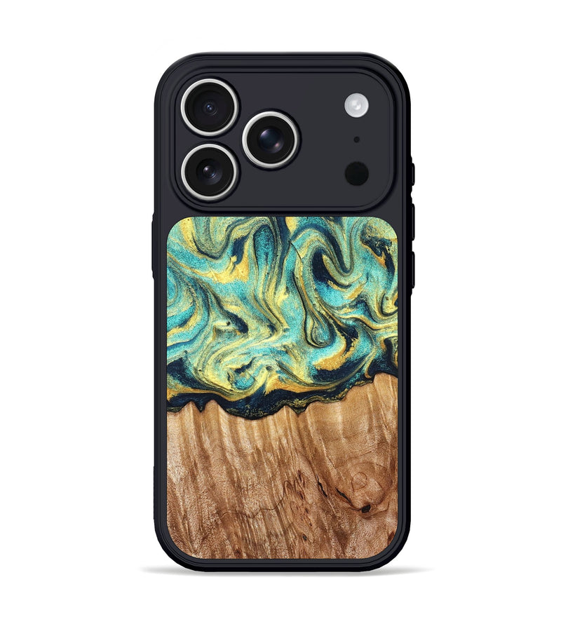 iPhone 17 Pro Wood Phone Case - Elwin (Teal & Gold, 830580)