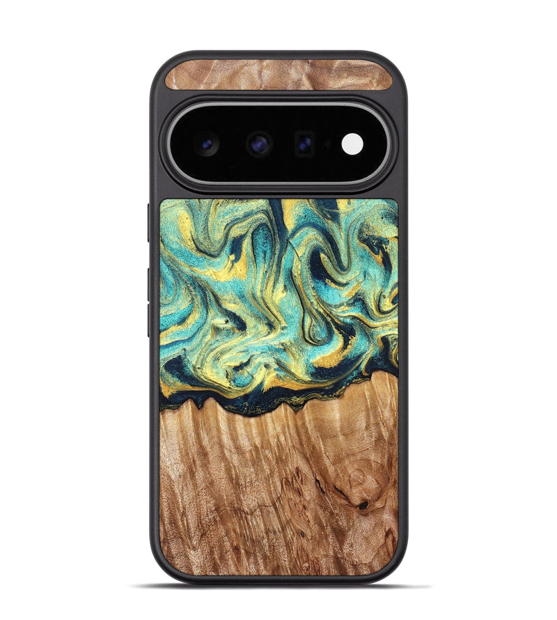 Pixel 11 Pro Wood Phone Case - Elwin (Teal & Gold, 830580)