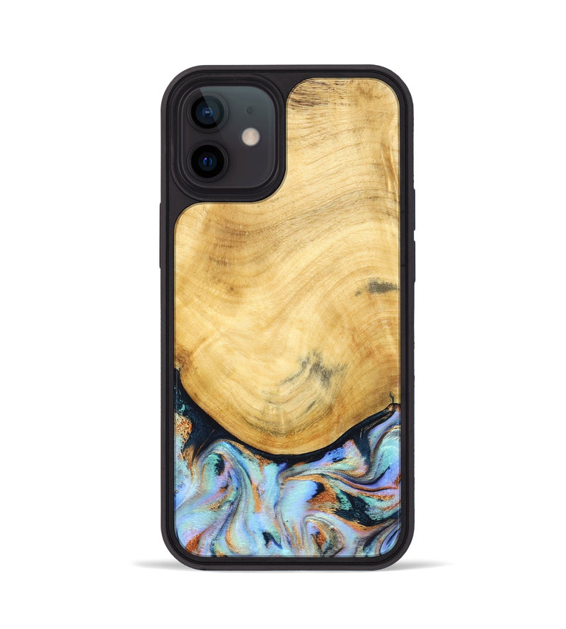 iPhone 12 Wood Phone Case - Juli (Teal & Gold, 830586)