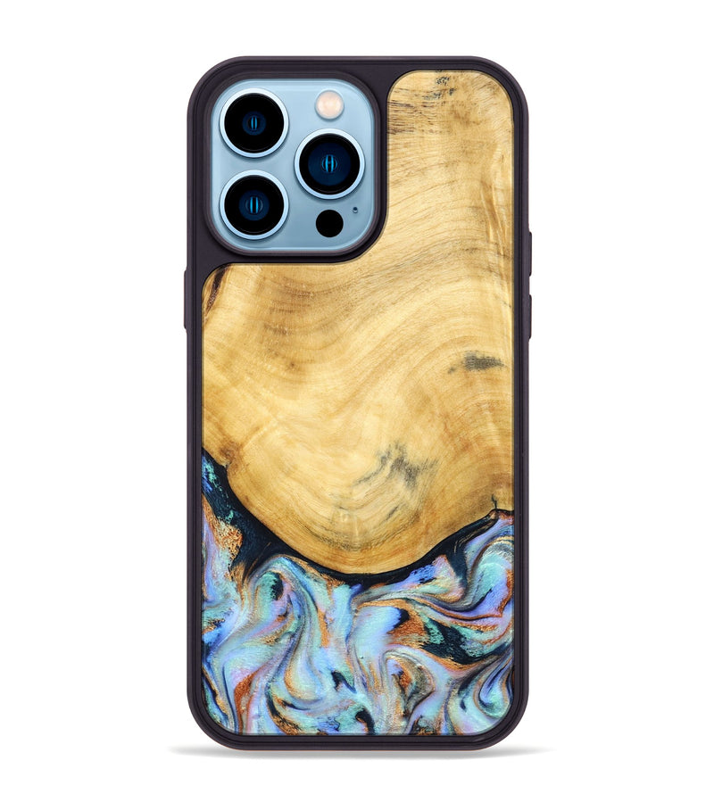 iPhone 14 Pro Max Wood Phone Case - Juli (Teal & Gold, 830586)