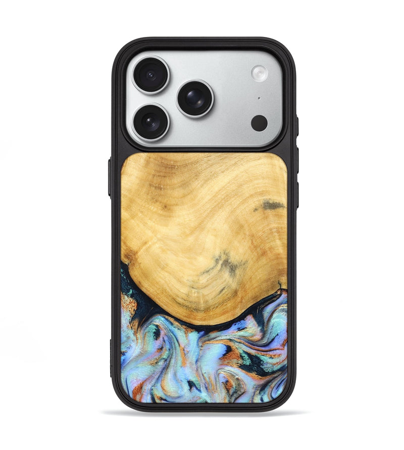 iPhone 18 Pro Wood Phone Case - Juli (Teal & Gold, 830586)