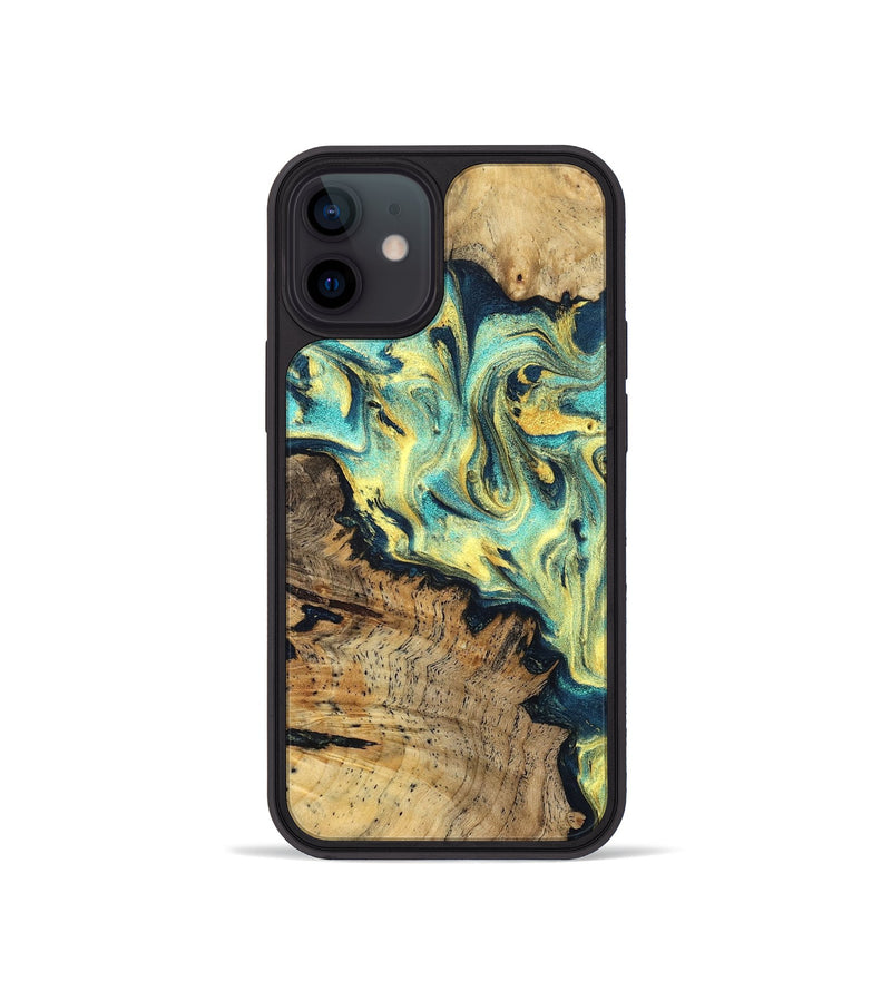 iPhone 12 mini Wood Phone Case - Brooke (Teal & Gold, 830587)