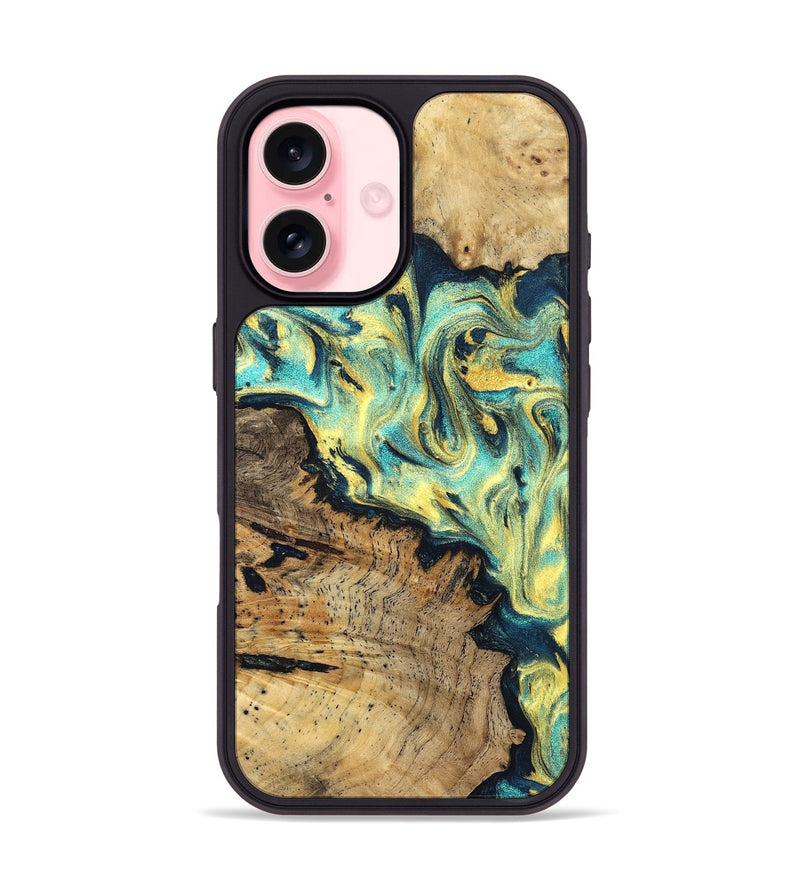 iPhone 16 Wood Phone Case - Brooke (Teal & Gold, 830587)