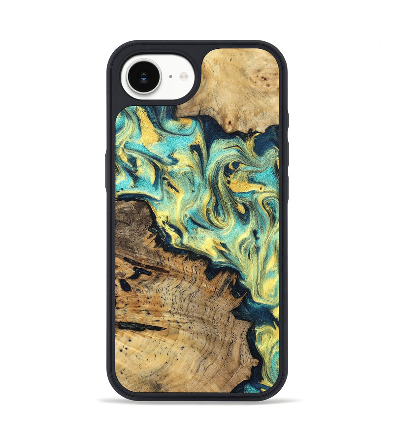 iPhone 16e Wood Phone Case - Brooke (Teal & Gold, 830587)