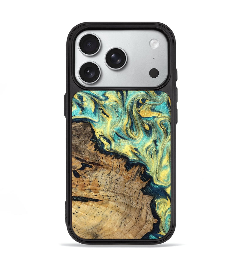 iPhone 18 Pro Wood Phone Case - Brooke (Teal & Gold, 830587)