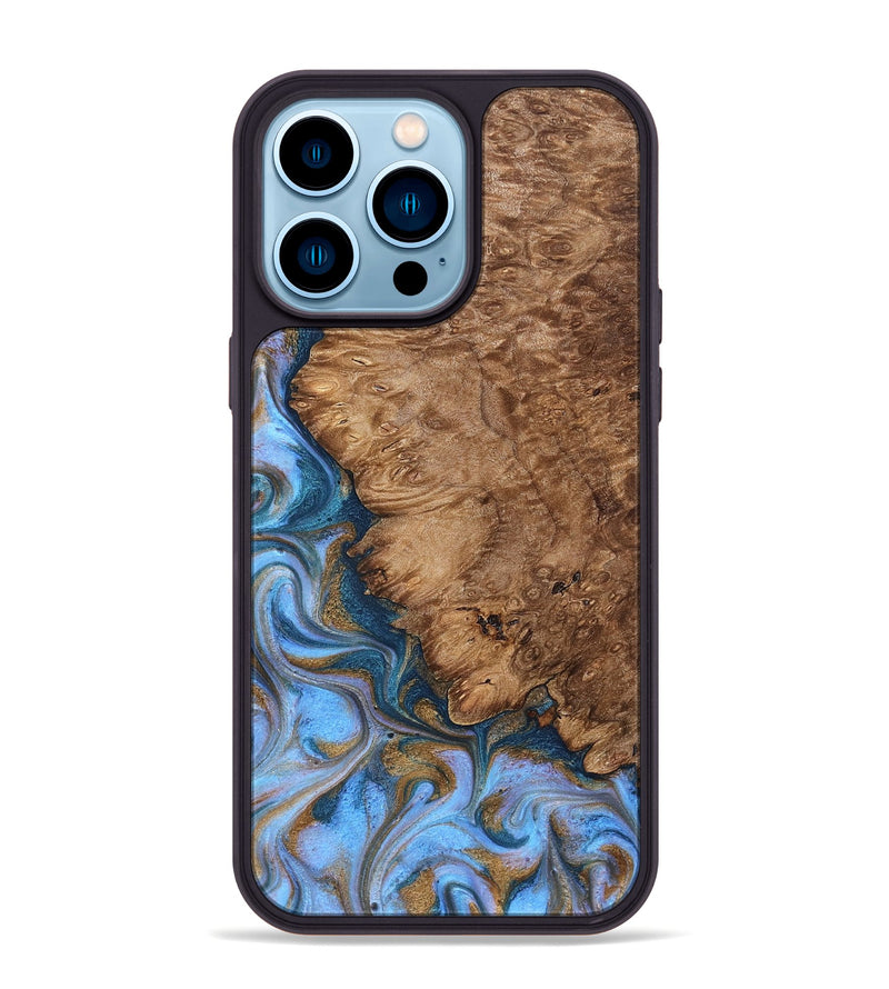 iPhone 14 Pro Max Wood Phone Case - Kylo (Teal & Gold, 830605)