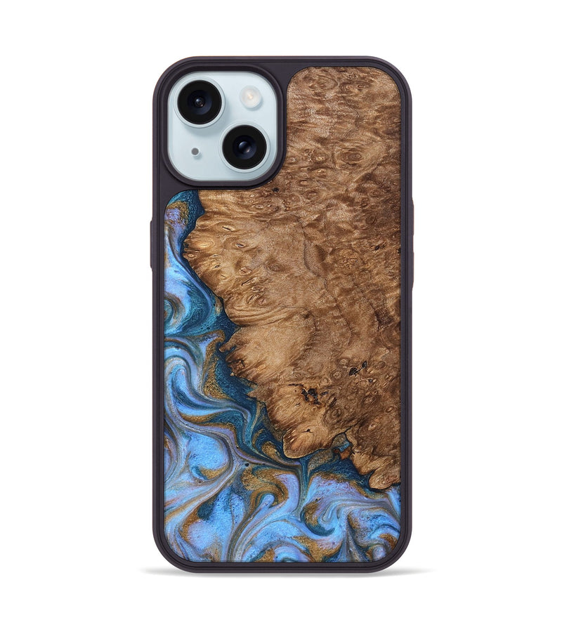 iPhone 15 Wood Phone Case - Kylo (Teal & Gold, 830605)