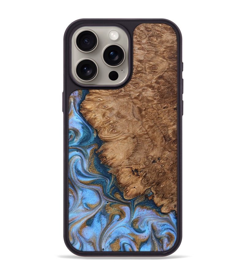iPhone 15 Pro Max Wood Phone Case - Kylo (Teal & Gold, 830605)