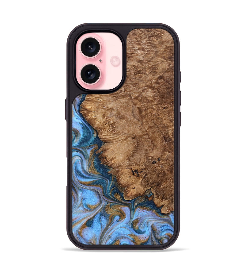 iPhone 16 Wood Phone Case - Kylo (Teal & Gold, 830605)