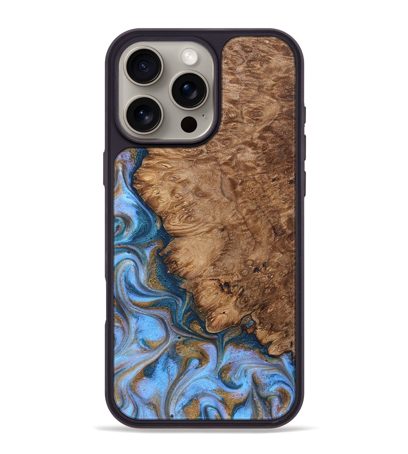 iPhone 16 Pro Max Wood Phone Case - Kylo (Teal & Gold, 830605)