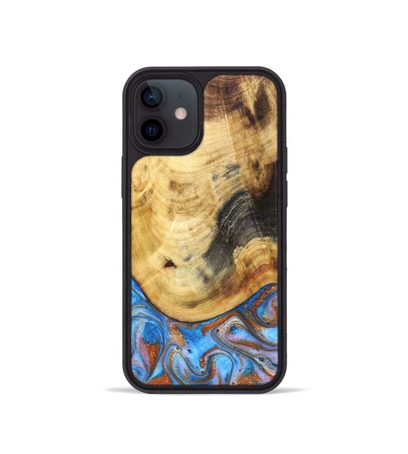 iPhone 12 mini Wood Phone Case - Irma (Teal & Gold, 830606)