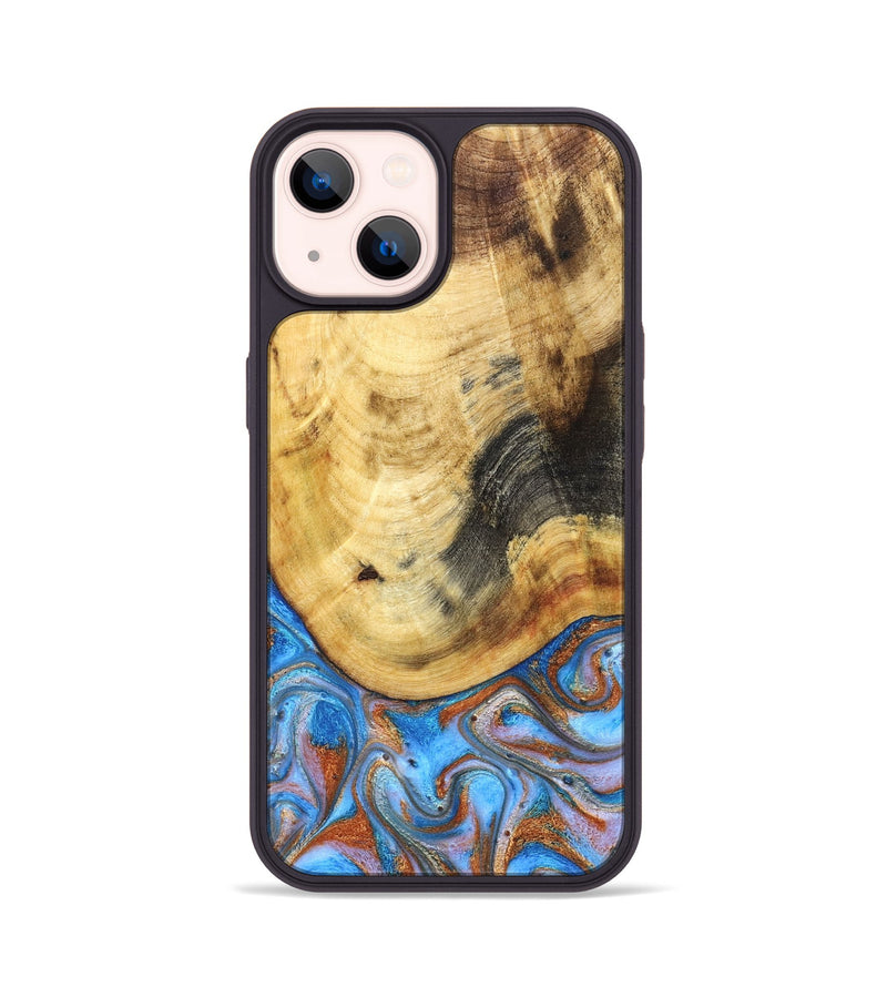 iPhone 14 Wood Phone Case - Irma (Teal & Gold, 830606)