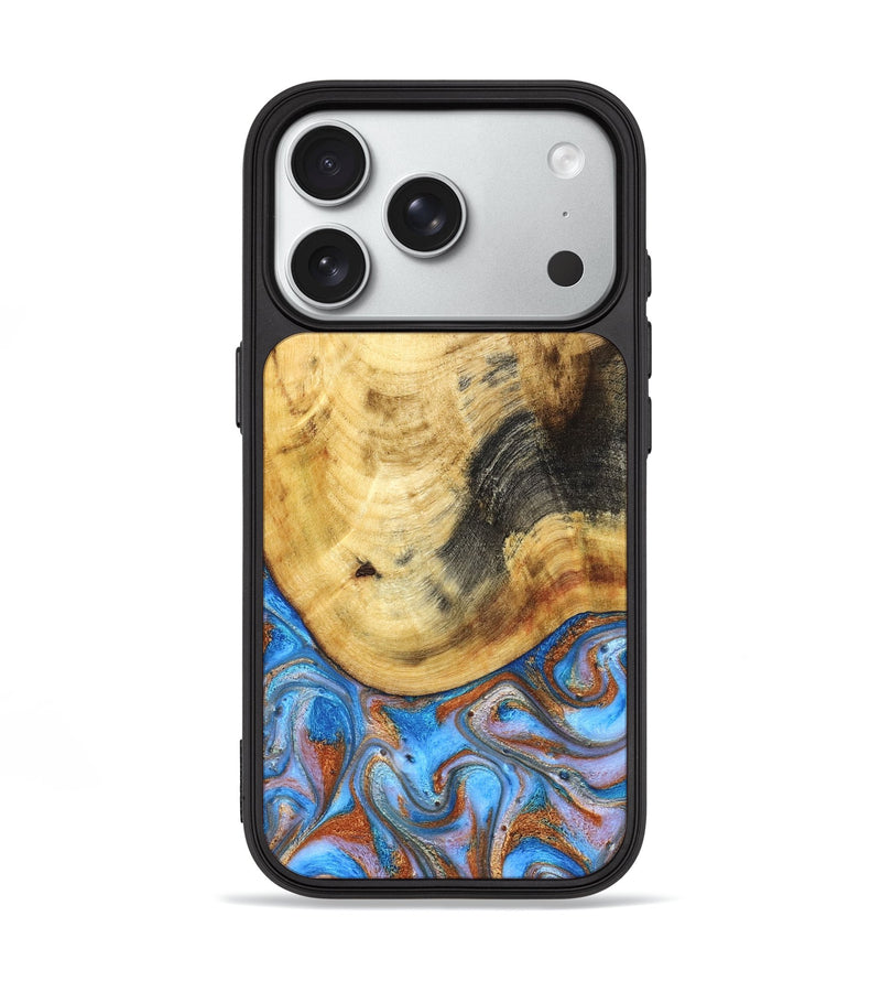 iPhone 18 Pro Wood Phone Case - Irma (Teal & Gold, 830606)