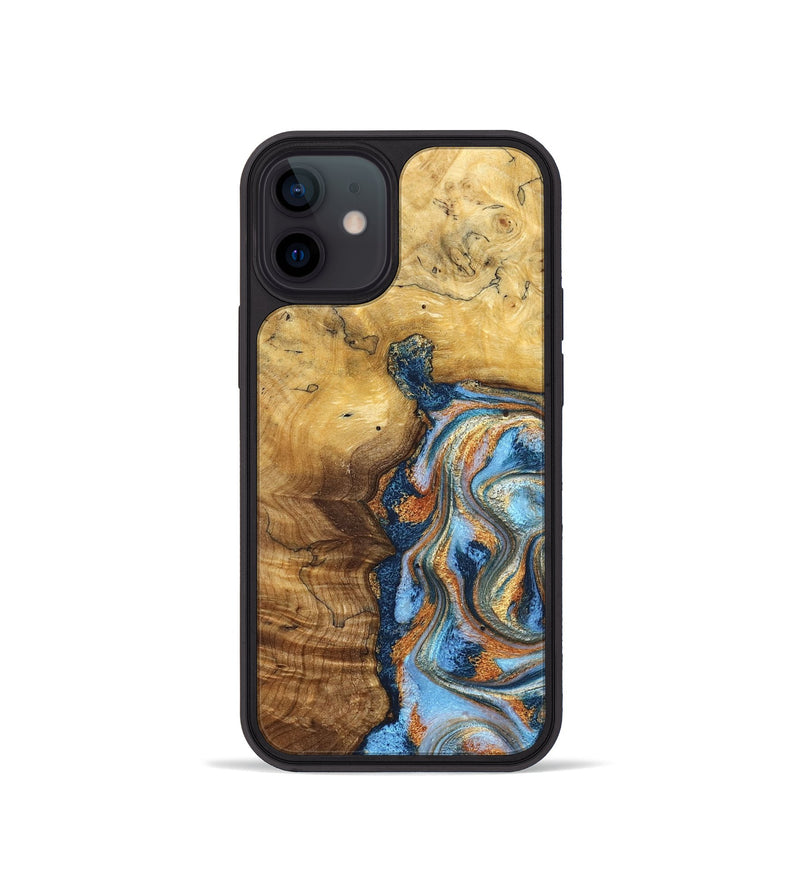 iPhone 12 mini Wood Phone Case - Alaiya (Teal & Gold, 830608)
